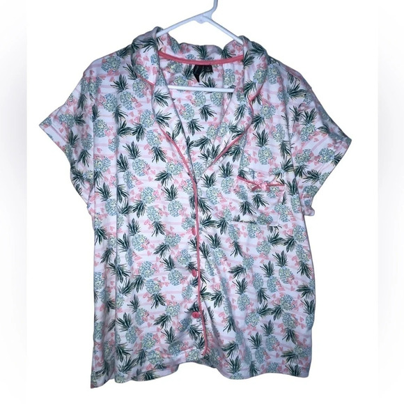 Cynthia Rowley Pineapple Pink Hearts Pajama Set Size 1X Short Sleeve Button Up - Picture 2 of 8
